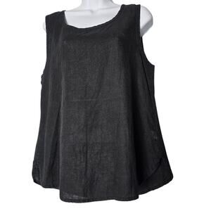 FLAX Black 100% Linen Tank Top SM Sleeveless Layering Blouse Made in Lithuania